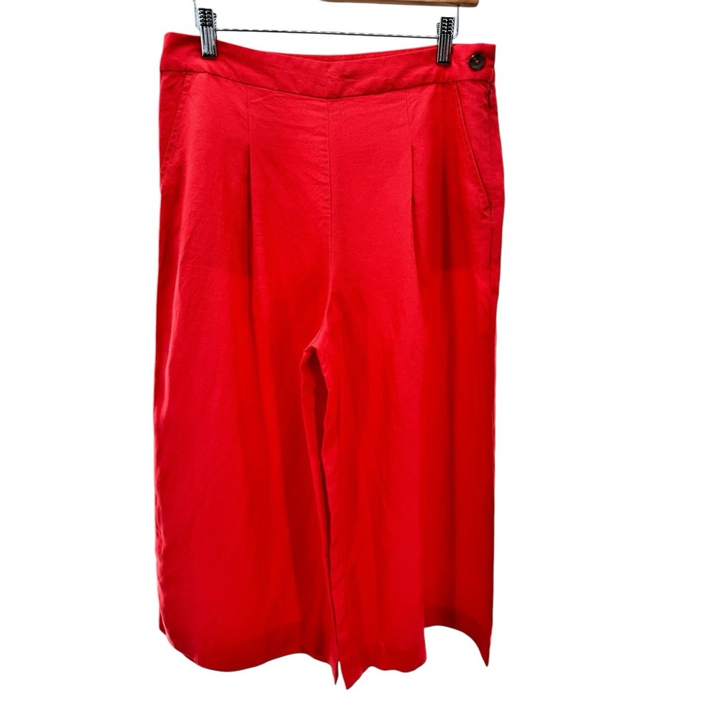 Joules Alexi Culottes Linen Blend‎ Poppy Red Size 10 Cropped Wide Leg Trousers